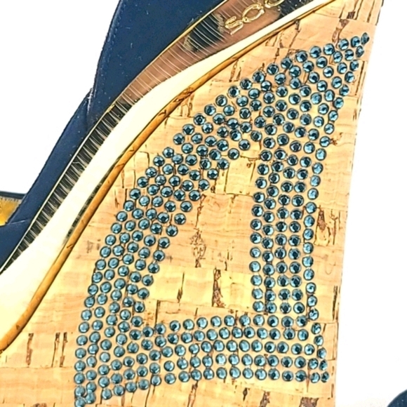 FRANCESCO SACCO Leather Swarovski Cork Wedge Platform Wrap Sandals EU37 - Picture 6 of 8